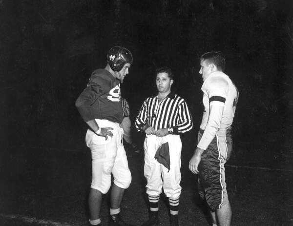 Football captains from Florida State University and Stetson University meet on the football field: Tallahassee, Florida