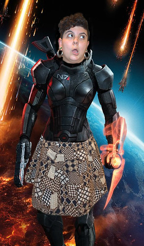 Commander Shepard with Marina's head, and one of her skirts Photoshopped on