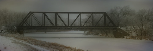bridge winter snow ice fog frost hoarfrost foggy eerie creepy crookston