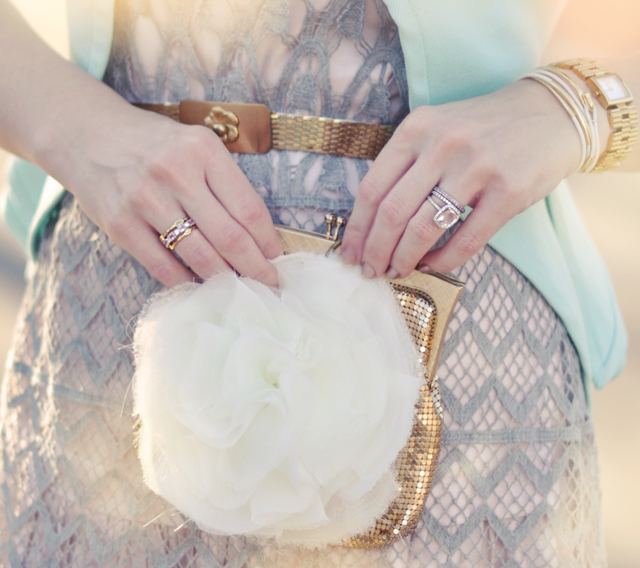 flower clutch bag - rings - gold belt-pastels, style