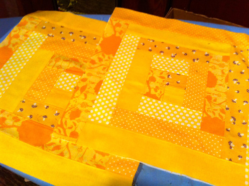 quilted blocks ready to stitch into a bag