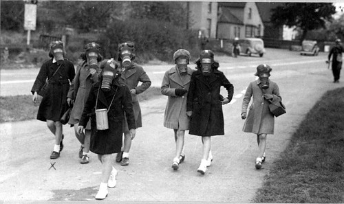 Gas mask practice Hallow School 1940s