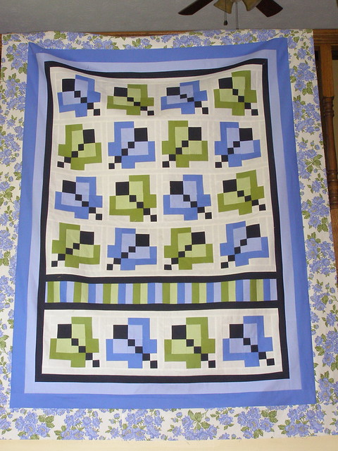 Green fairy butterfly quilt in periwinkle and green