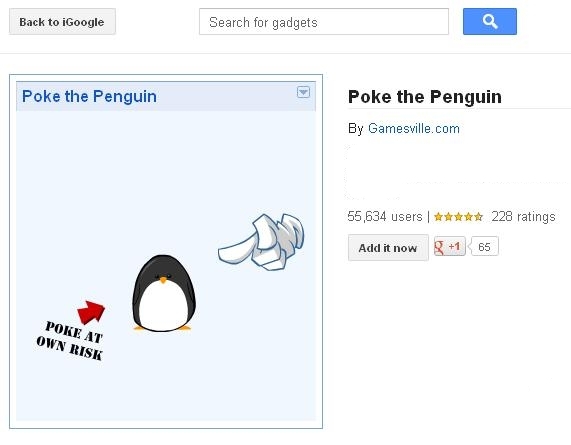 poke the penguin widget for igoogle