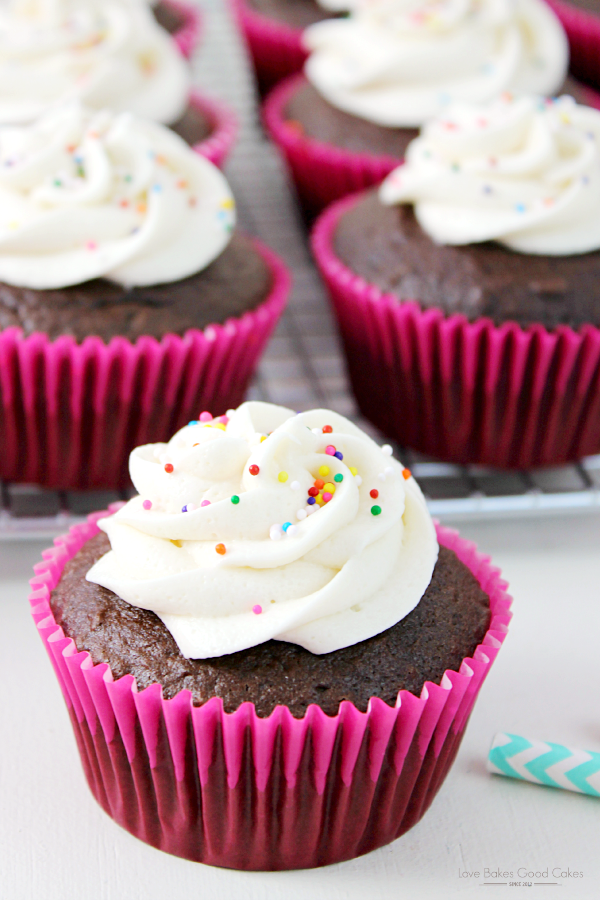 Simple Vanilla Buttercream Frosting with rainbow sprinkles.