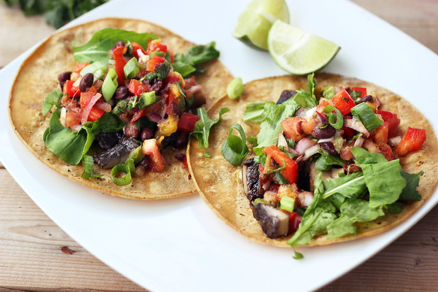 Grilled Portobello Mushroom Tacos with Mango Black Bean Salsa - Gluten-free + Vegan