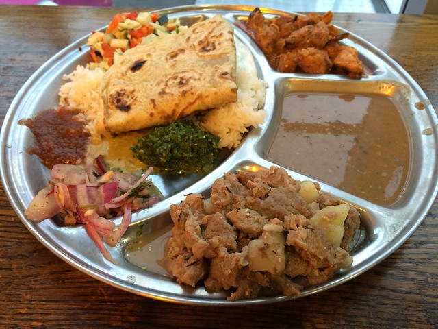 Chicken tikka masala & lamb curry thali plate - Kasa Indian Eatery