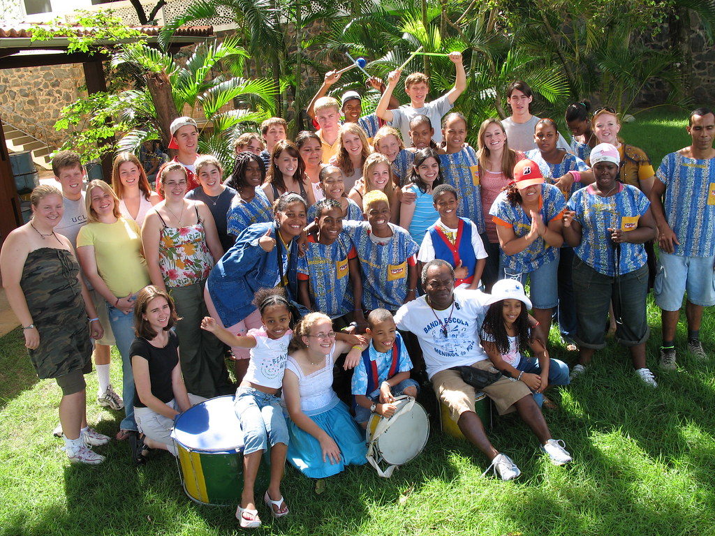 Palo Alto High School Choir during a workshop with a Bahian-Afro Brazilian percussion group in Bahia