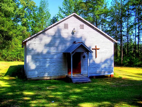 old tree green church grass rural mississippi scenery hdr