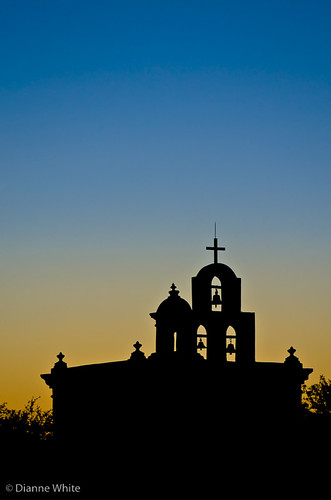 blue sunset arizona church silhouette architecture bells golden cross tucson chapel mission sanxaviermission diannewhite