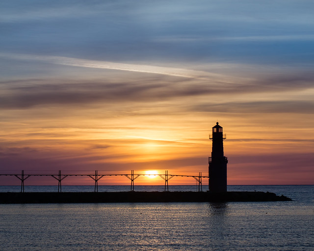 Sunrise, Algoma, WI, Lighthouse, Lake Michigan