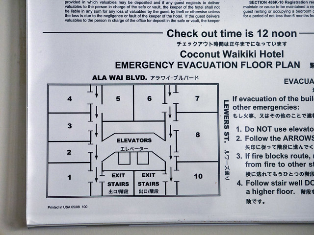 Coconut Waikiki Hotel emergency evacuation floor plan