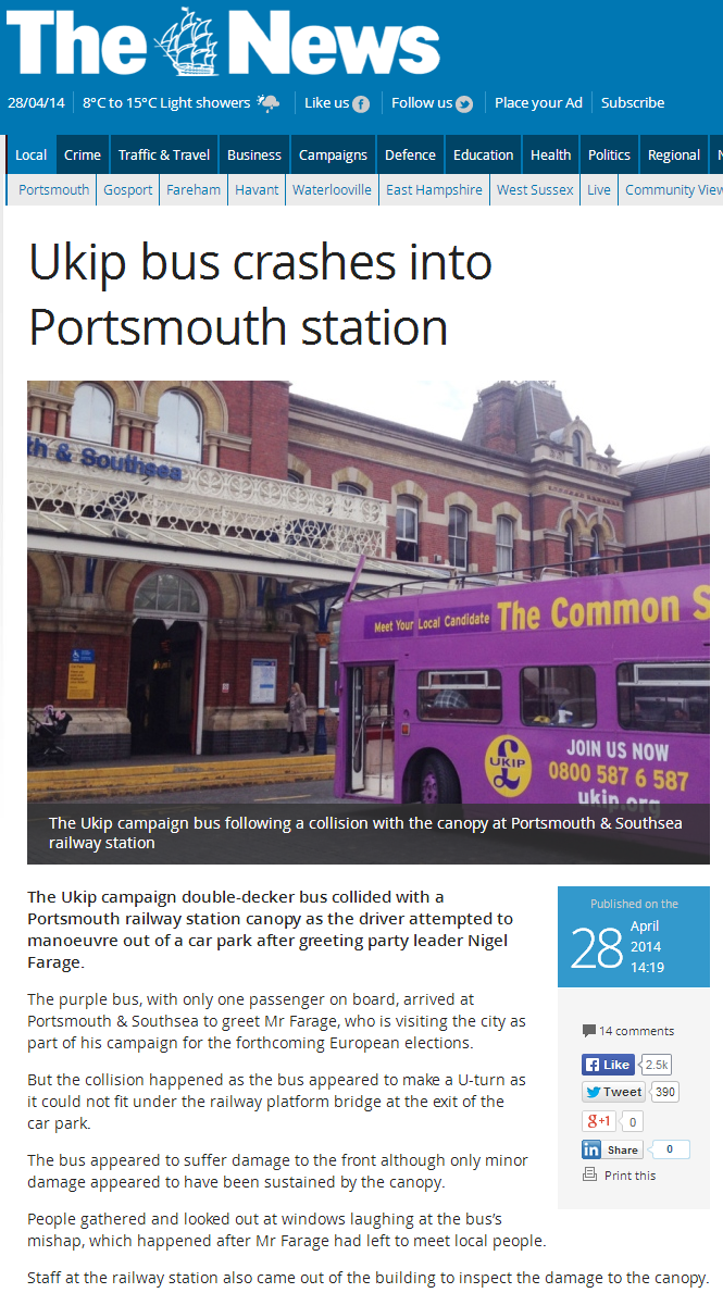 Ukip bus crashes into Portsmouth station   Portsmouth News
