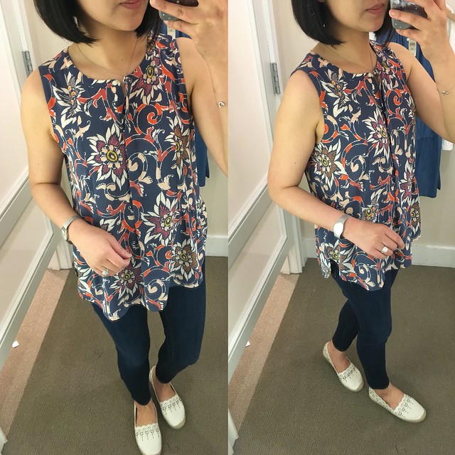 LOFT Floral Peplum Henley Shell, size XS regular