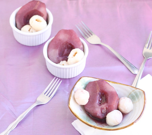 Red Wine, Guava, Lychee Poached Pears
