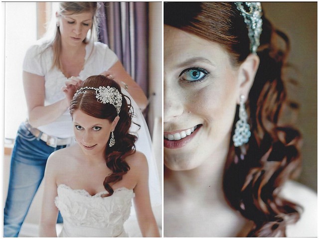 Jessica, gorgeous in her custom crystal headband, chandelier earrings and bracelet from Bridal Styles Boutique!