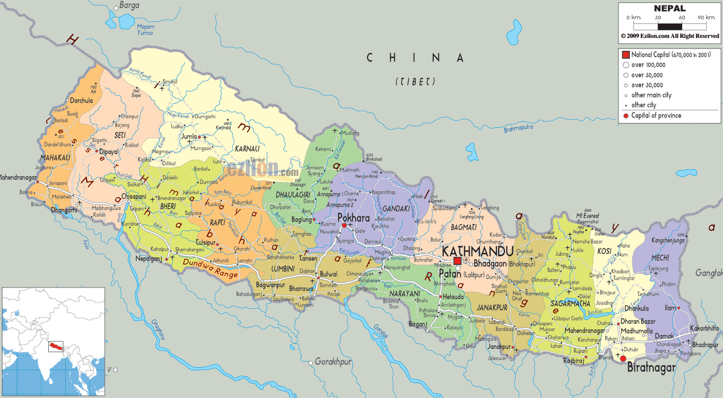 Mapa político do Nepal