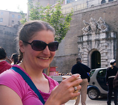 Julia with a Capuccino in Front of the Vatican Museum