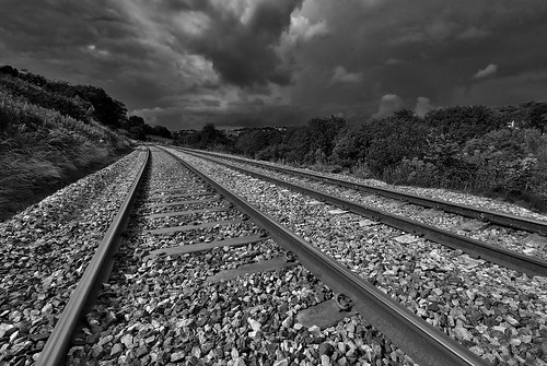 uk trees england sky bw white storm black clouds rural landscape track angle britain wide tracks sigma rail railway stormy gloucestershire level stroud
