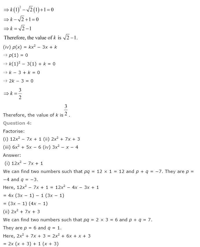 NCERT Solutions for Class 9th Maths Chapter 2 Polynomials