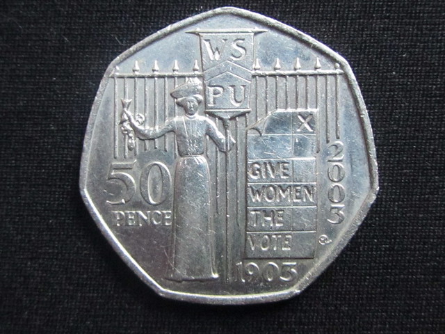 50p celebrating the creation of the WSPU, who fought for women's suffrage in the UK