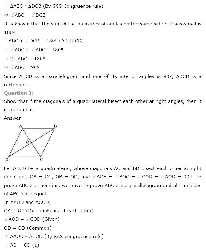 NCERT Solutions For Class 9 Maths Solutions Chapter 8 Quadrilaterals PDF Download
