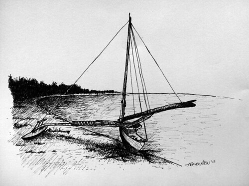 Proa/Outrigger Sailing Canoe on a beach