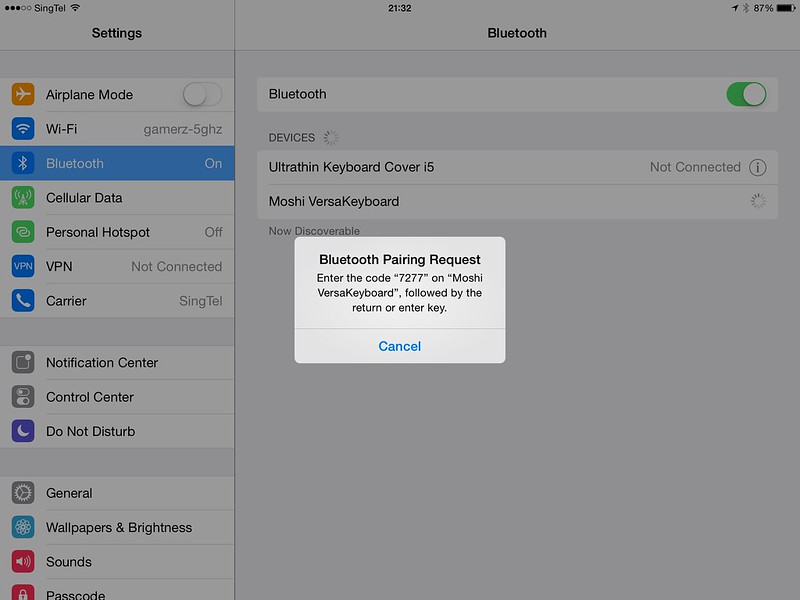 Moshi VersaKeyboard for iPad Air - Bluetooth Pairing Request