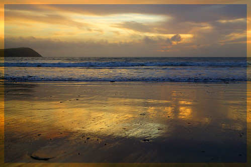 sunset sea sky reflection beach wales clouds sand waves colours pembrokeshire newportbay