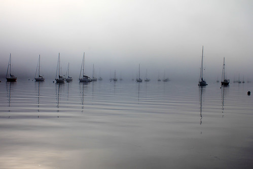morning fog sunrise reflections boats harbor maine foggy belfast