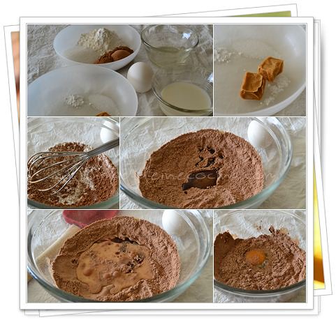 Ingredientes y mezclando todo para el pastel de choco