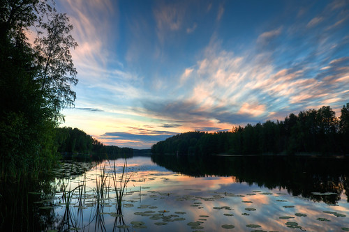 sunset summer sky lake night maisema vesi yö järvi auringonlasku taivas tonemapped ulpukka luikala pälkänevesi