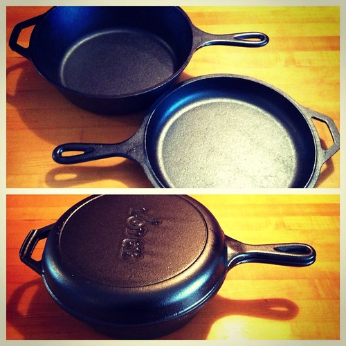 New Lodge cast iron combo cooker. It works as two individual skillets or as a 3-quart Dutch oven.