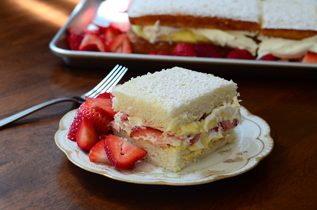 A slice of Strawberries and Cream Cake.