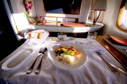 Emirates First Class A380 lunch