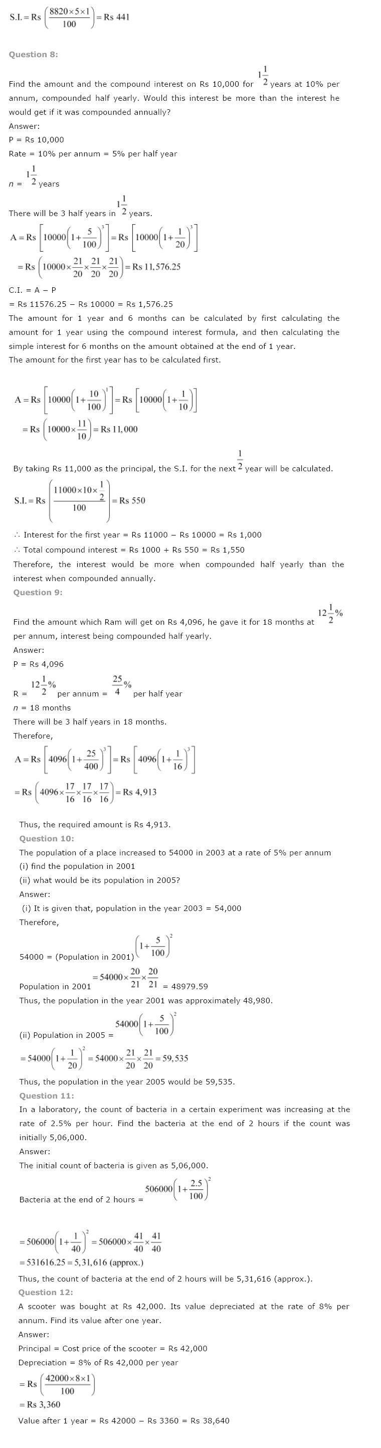 NCERT Solutions For Class 8 Maths Ch 8 Comparing Quantities PDF Download