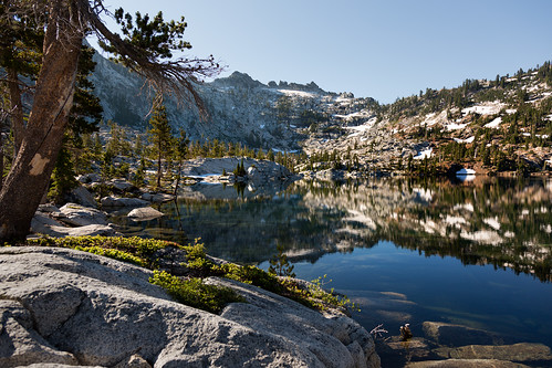 california sky mountain lake reflection tree water rock hike backpack wilderness trinityalps 19429