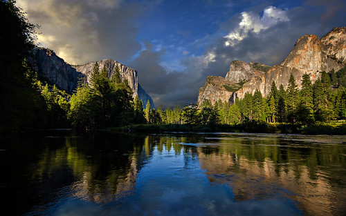 california ca trees sunset mountains water clouds river landscape rocks day cloudy yosemite elcapitan nationalparks mercedriver 2011