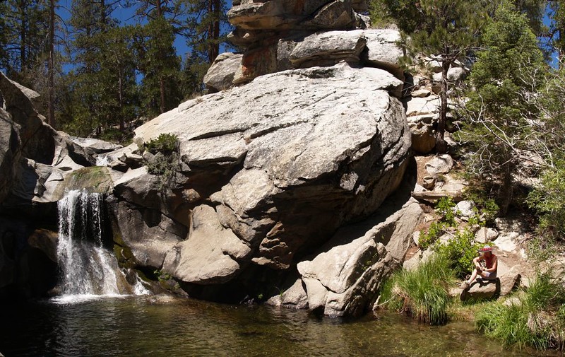 Stitched Panorama of the waterfall and pool below Carumba Camp on Tahquitz Creek