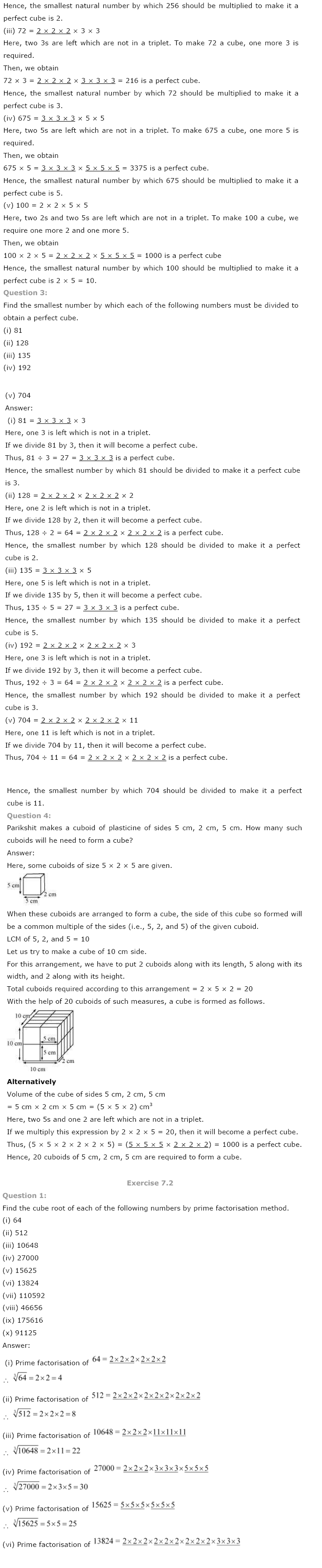NCERT Solutions For Class 8 Maths Ch 7 Cubes And Cube Roots PDF Download