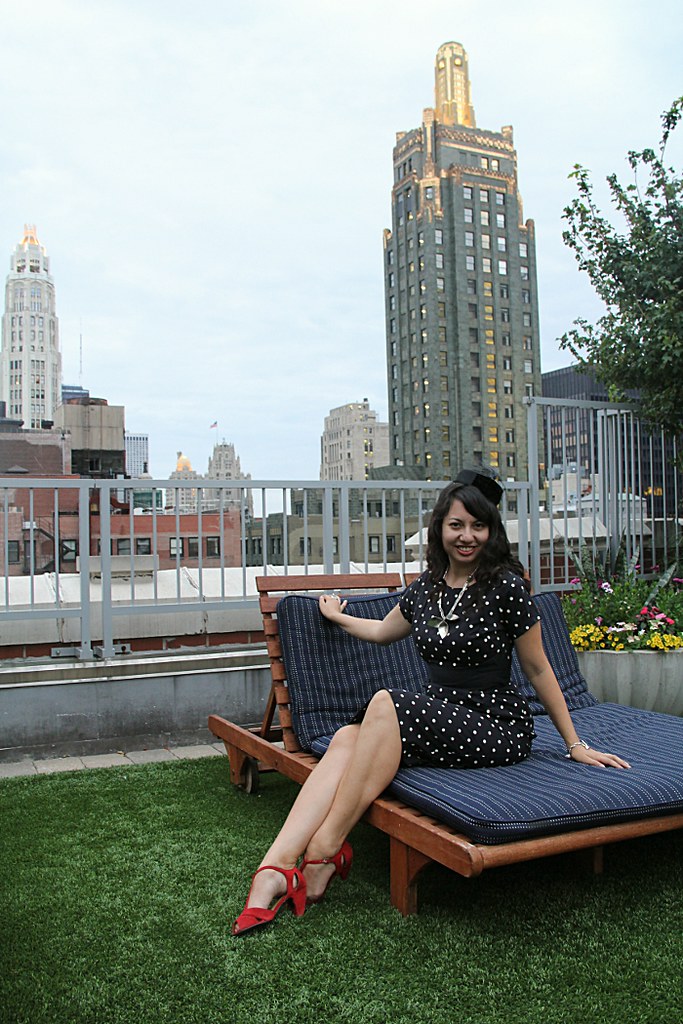 Wearing a 1950s Wiggle Dress High Above the City
