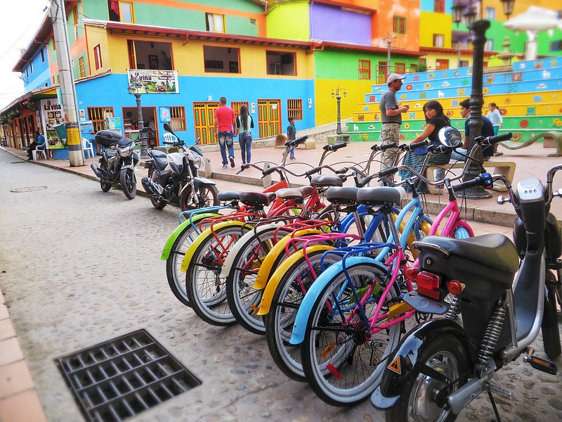 Coloured bikes in Guatape Colombia