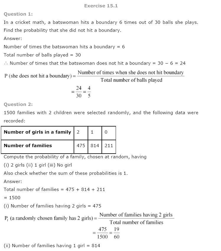 NCERT Solutions For Class 9 Maths Solutions Chapter 15 Probability PDF Download