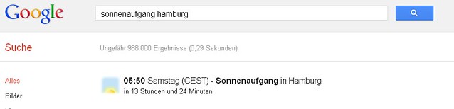 Sonnenaufgang Hamburg in Google 