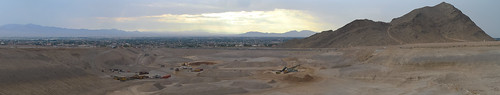 morning summer sky panorama brown color skyline sunrise canon outdoors construction desert lasvegas earth nevada july panoramic stitched quarry 2012 lonemountain