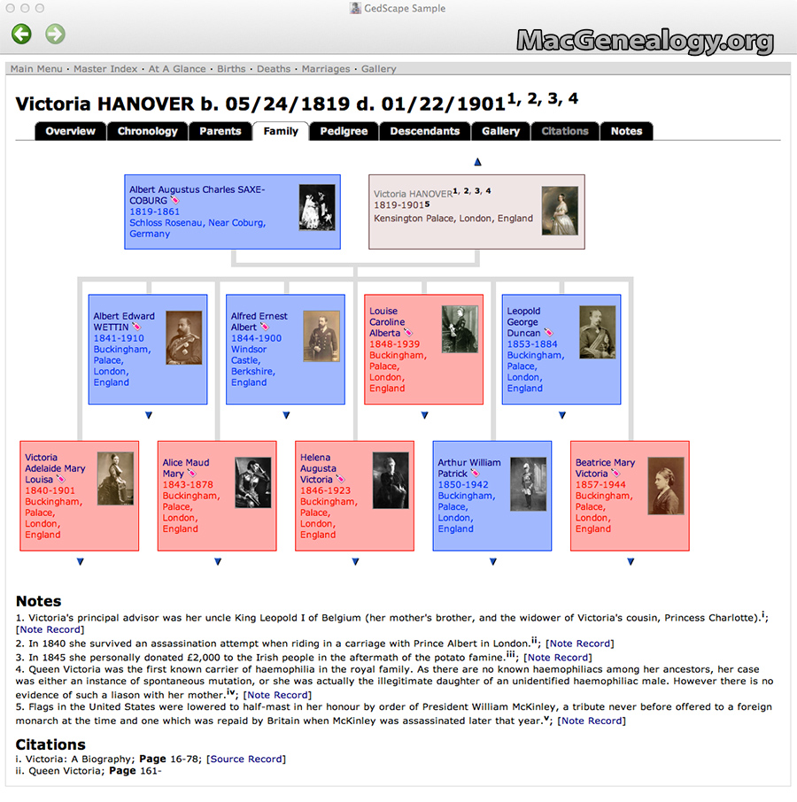 Mac Genealogy Software - GedScape - Individual Family