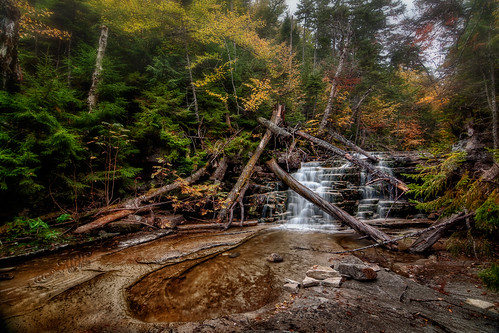 autumn mist rain rock fog forest landscape waterfall woods logs newhampshire whitemountains nh foliage nik cascade hdr onone waterscape whitemountainnationalforest tonemap colorefexpro robhanson robhansonphotographycom hdrefexpro