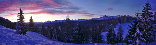 red sky white snow pine sunrise landscape austria tyrol seefeld