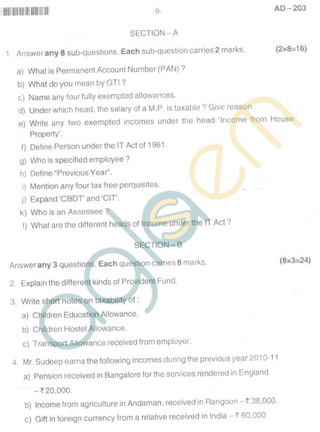 Bangalore University Question Paper Oct 2012: III Year B.Com. - IncomeTax Law And Practice