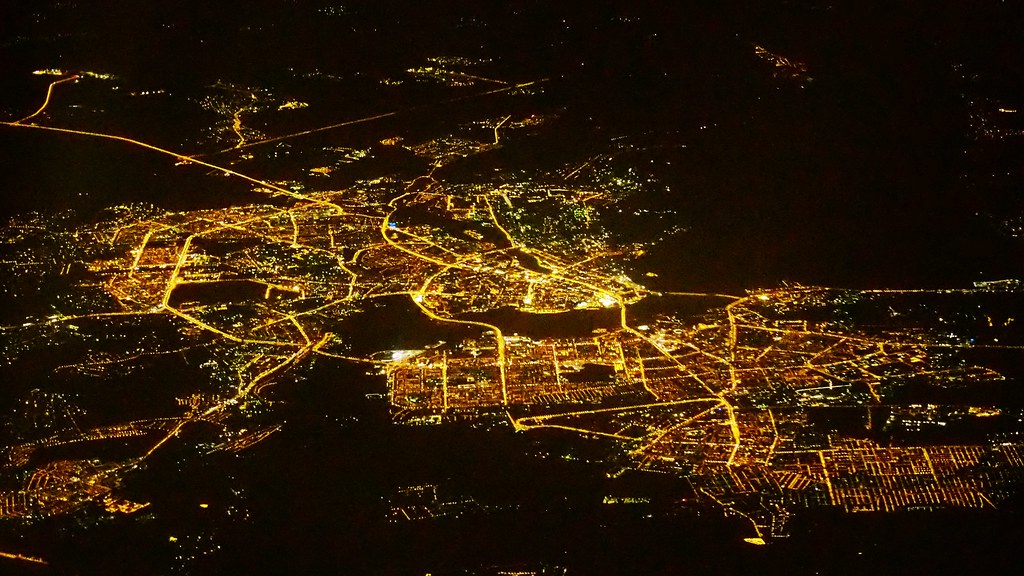 Kazan city night aerial view southboubd